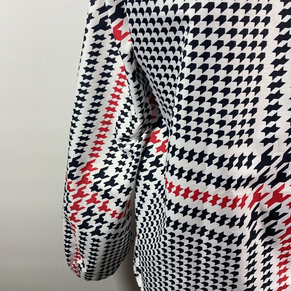 Black Red White Top/Blouse High Elastic Neck Long Sleeves Women Size Large - Picture 4 of 9